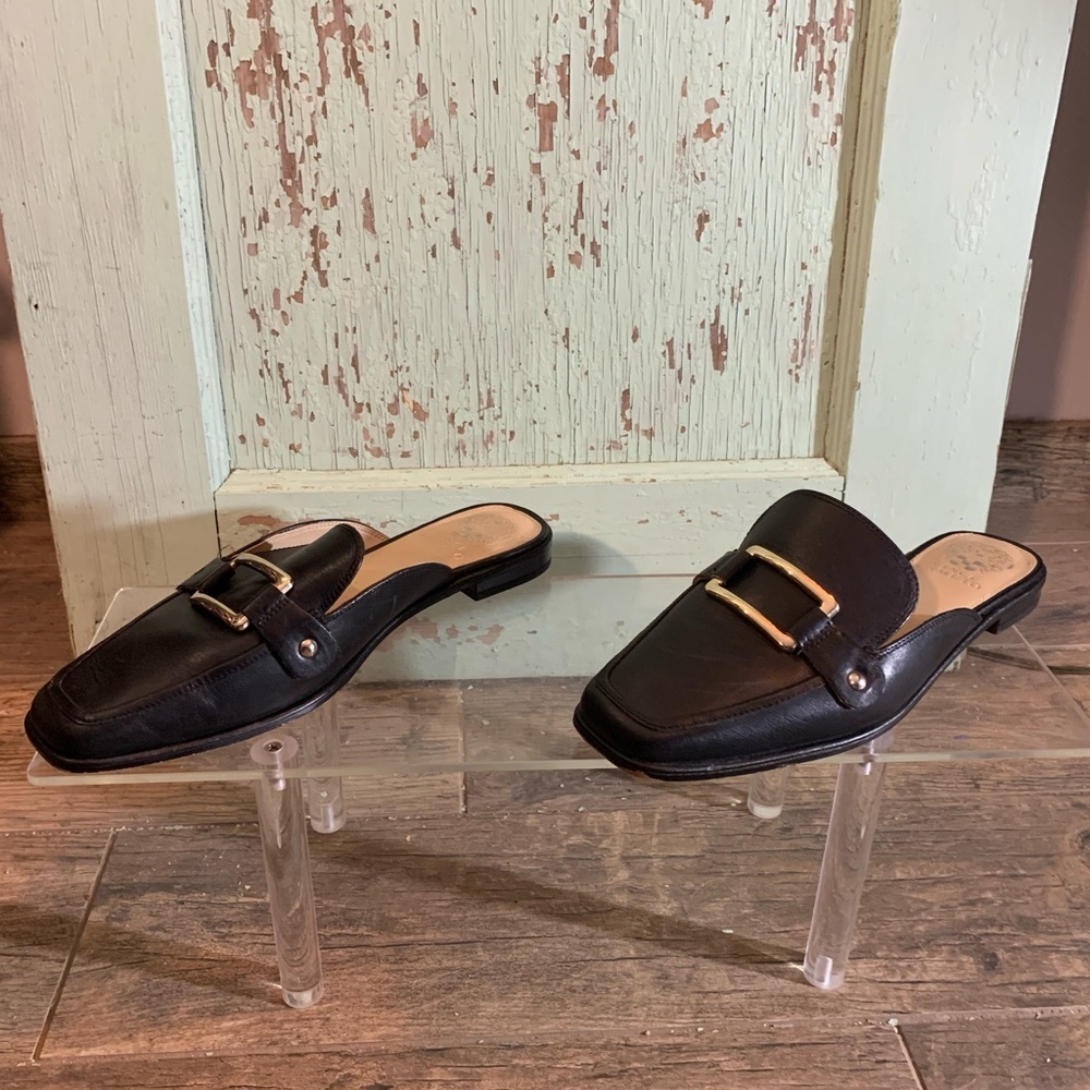 Vintage Vince Camuto Old Money Black Leather W/ Gold Buckle Loafer Size 9.5 - Picture 9 of 12